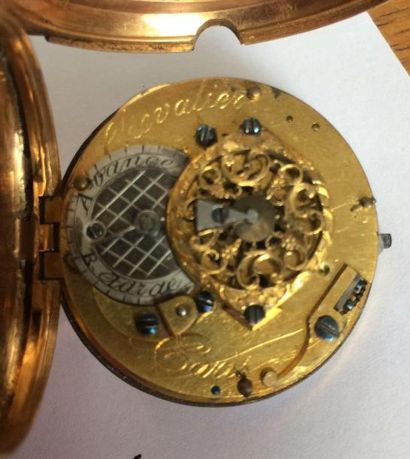 null Petite montre en or (750 millièmes) à coq et échappement à verge
Signée Chevalier...