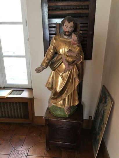Ecole française du XVIIIème 
Groupe de Saint Joseph et de l'enfant Jesus
Sculpture...