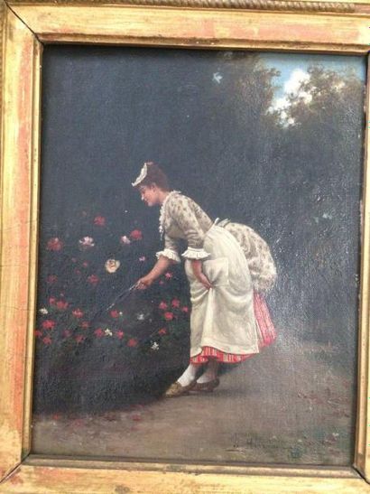 Leo HERRMANN (Paris 1853 - 1927) 
La belle jardinière
Sur sa toile d'origine
18 x...