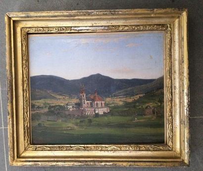 ECOLE ALLEMANDE DU XIXème 
Paysage à l'Abbaye
Huile sur papier
17 x 21.5 cm