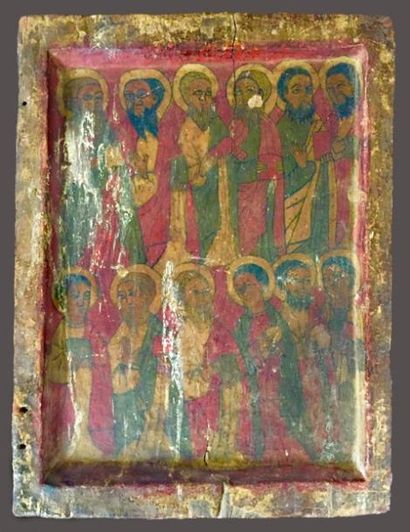 null Icône, Ethiopie.
Représentation probable des douze Apôtres.
Pigments sur panneau...