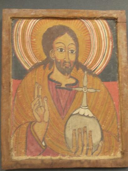 null Icône, Ethiopie.
Christ bénissant.
Pigments sur panneau de bois.
H. 47,5 cm...