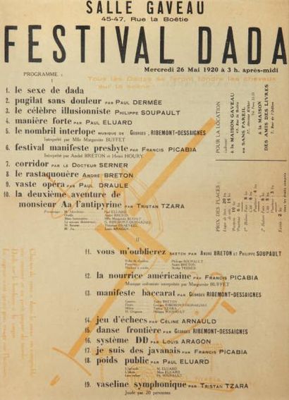 null [DADAÏSME]. FESTIVAL DADA. Paris, Salle Gaveau, mercredi 26 mai 1920. 36 x 26...