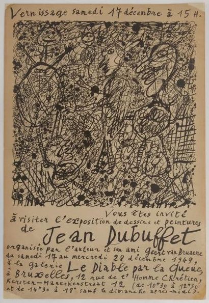 DUBUFFET Jean EXPOSITION DE DESSINS ET DE PEINTURES. AFFICHETTE. Bruxelles, Le Diable...