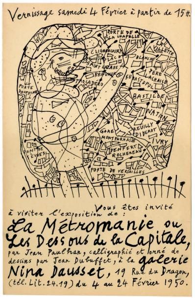 DUBUFFET Jean EXPOSITION LA MÉTROMANIE OU LES DESSOUS DE LA CAPITALE. AFFICHETTE....