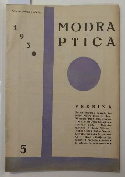null REVUE. MODRA PTICA. Ljubljana. No.5. de 1930. In-8, agrafé.
Rare revue d'avant-garde...