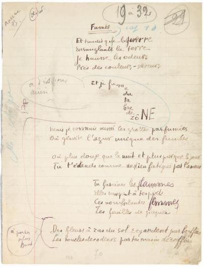 APOLLINAIRE (Guillaume) Fumée. POÈME AUTOGRAPHE sur papier écolier, s. d., 1 page...