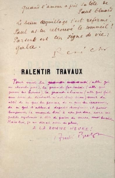BRETON (André) - CHAR (René) - ÉLUARD (Paul) RALENTIR TRAVAUX. Paris, Éditions Surréalistes,...