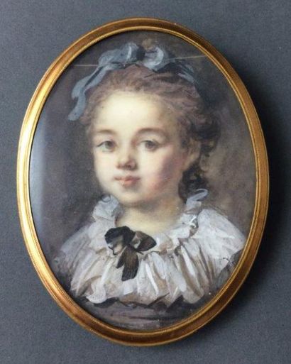 École FRANÇAISE de la fin du XVIIIème siècle 
Jeune fille au ruban bleu
Miniature...