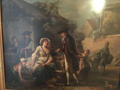 Ecole Française du XVIIIème siècle 
Scène de marché
Porte une signature 'J. Charpentier'...