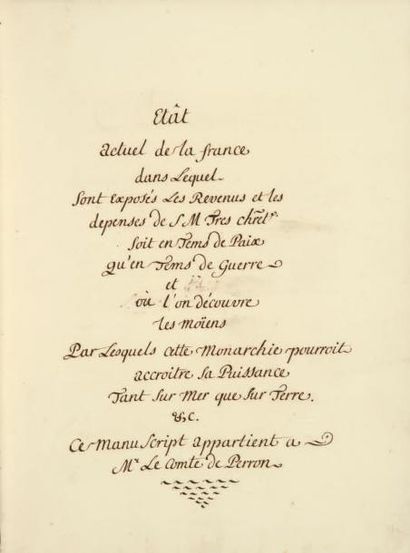 null MANUSCRIT - PERRON (Charles-Balthazar, comte de Saint-Martin). Etât actuel de...