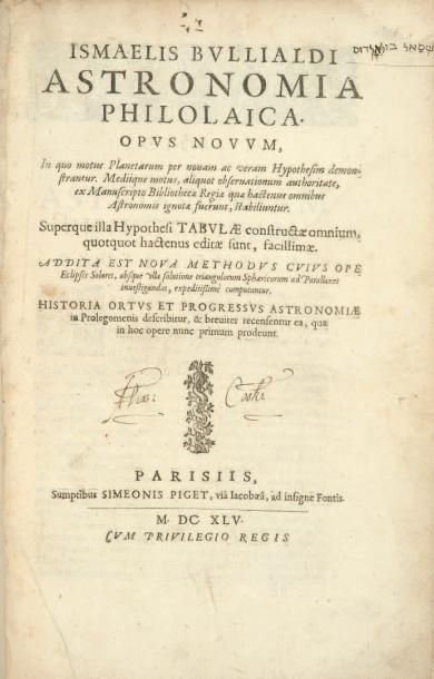 BOULLIAU (Ismael) Astronomia philolaica. Opus novum, In quo motus Planetarum per...