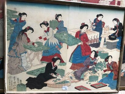 null Suite de deux estampes japonaises dans un encadrement
Femmes à l'ouvrage
