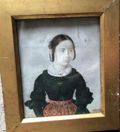 Ecole Française du XIXème Portrait de femme
Crayon rehaussé de gouache sur papier
Monogrammé...