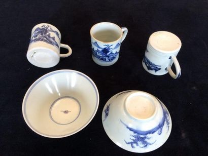 CHINE Tasses et bols en porcelaine blanc bleu
XVIIIème