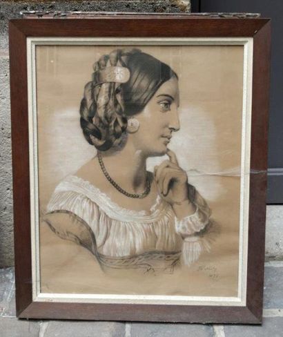 FRANCOIS-JOSEPH NAVEZ (1787 - 1869) Portrait d'italienne
Fusain et réhaut de bla...