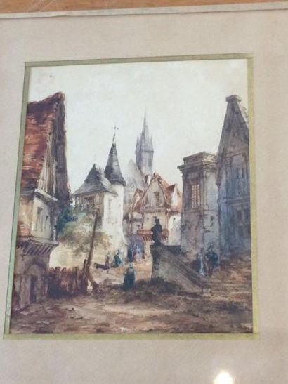 Auguste Aristide F. CONSTANTIN (1824-1895) Scène de ville normande
Dessin à l'encre...