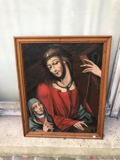 École ESPAGNOLE du XVIIe siècle Christ portant la croix
Huile sur toile
Rentoilé
80...