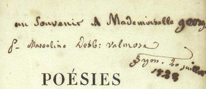 DESBORDES-VALMORE (Marceline) Poésies. Troisième édition, revue, corrigée et augmentée.
Paris,...