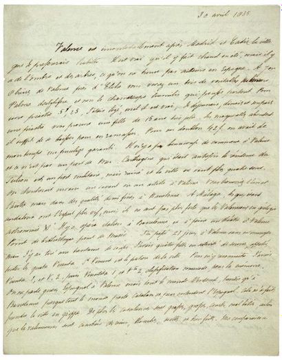 MERIMEE (Prosper) Lettre autographe à Stendhal, datée 30 avril 1835, 3 pages in-4...