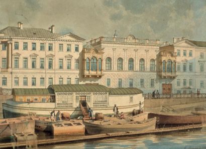 Luigi PREMAZZI (Milan 1814 - Constantinople 1891) Bateaux débarquant à Saint-Pétersbourg
Aquarelle...