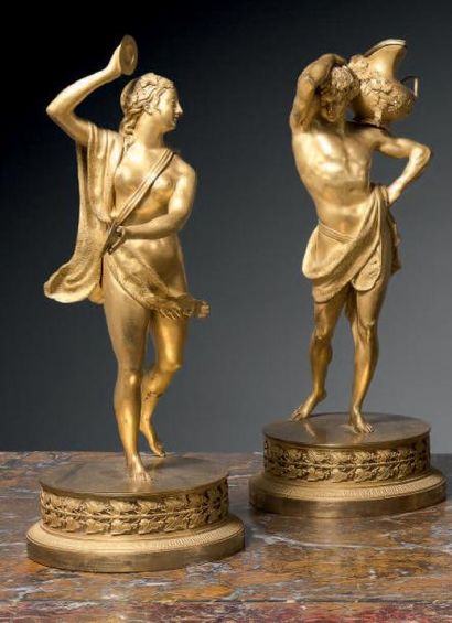 null Paire de sculptures en bronze ciselé et doré
La joueuse de cymbale et Jeune...
