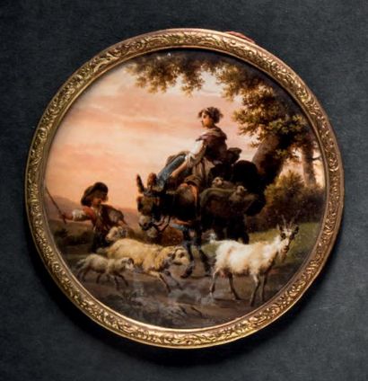 Attribué à Jean-Louis DEMARNE (1752 - 1829) La charrette, scène animée de personnages...