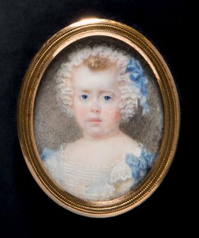 Louis-Hippolyte GARNIER (1802 - 1855) Portrait d'une fillette blonde en robe de dentelle...