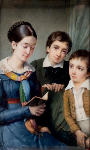 Etienne BOUCHARDY (Paris, 22 juin 1799 - 21 mars 1850) «La Petite Famille»: portrait...