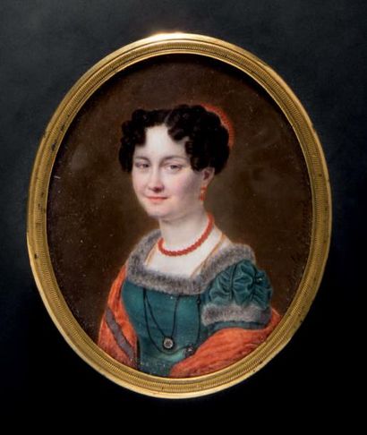 Amélie BERNARD (Ecole Française, active 1822 - 1850) Portrait de jeune femme en buste...