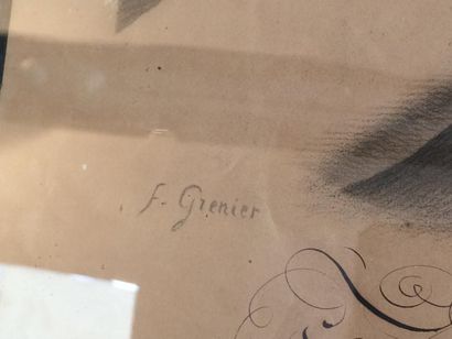 François GRENIER (1793-1867) Tête de cosaque Dessin à la pierre noire signé en bas...