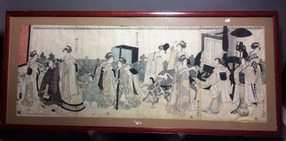 Chobunsai Eishi (1756-1829) Triptyque oban tate-e, courtisanes honorant les trois...