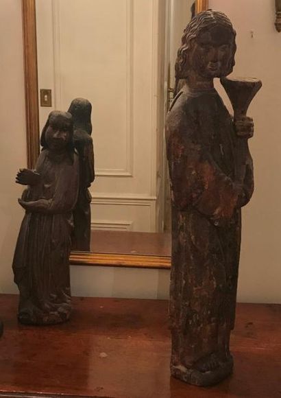 null Ensemble de trois sculptures
En bois sculpté anciennement polychrome, à figure...