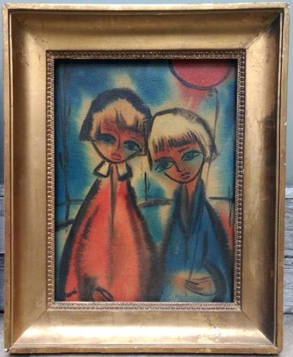 SEVEK (1918-1994) Portrait de deux enfants au ballon rouge
Aquarelle sur papier marouflé...