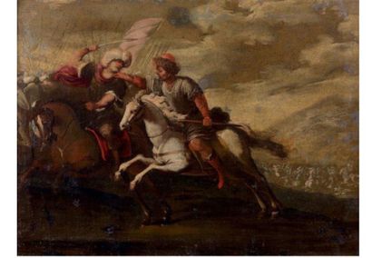 Ecole italienne du XVIIe siècle Chocs de cavalerie
Deux huiles sur toile
70,5 x 93,5...