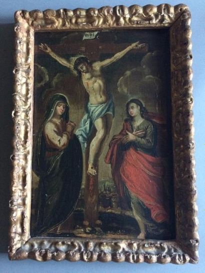 Ecole française du XVIIè Crucifixion avec La Vierge et Saint Jean
Huile sur panneau
39...