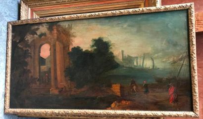 null Deux dessus de porte à décor de paysages maritimes
Huiles sur toile
XVIIIe ...