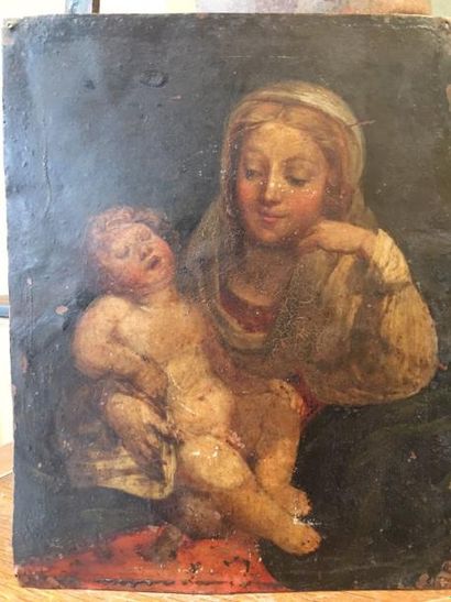 null Vierge à l'Enfant 
Huile sur cuivre (XIXe?) 20 x 16 cm