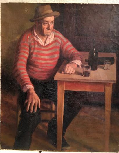 École FRANÇAISE du XXe siècle Le buveur de vin rouge 
Huile sur toile
73 x 60 cm
