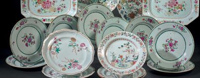 COMPAGNIE DES INDES Suite de huit assiettes circulaires en porcelaine à décor de...