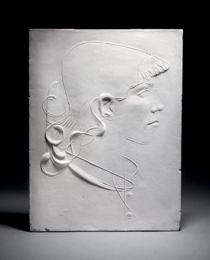 Josef CZAKY (1888 - 1971) 
Portrait de jeune fille en bas-relief
Plâtre d'atelier
Signé...