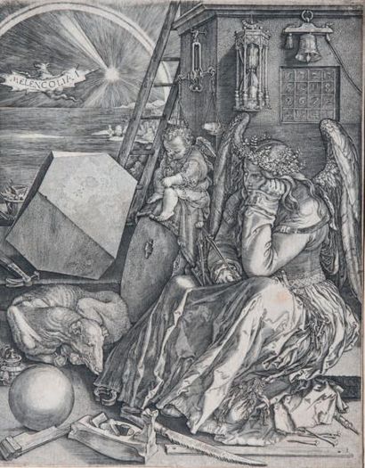 Albrecht Dürer (1471 - 1528) (d'après) 
Melencolia I. 1602. Burin par Wierix. 188...