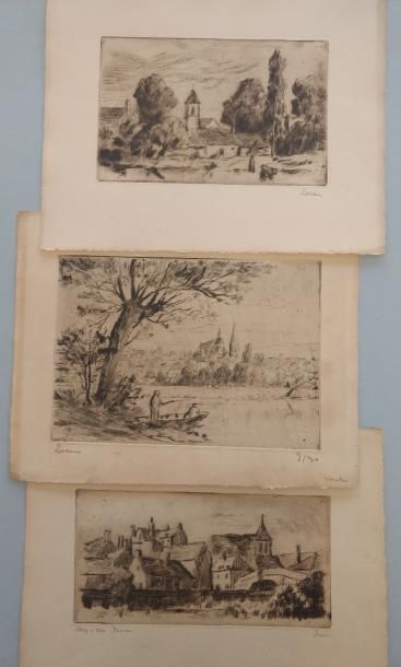 Maximilien LUCE (1858 - 1941) 
Paysages de l'Yonne; Baigneurs... Vers 1895-1900....