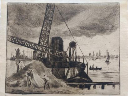 Maximilien LUCE (1858 - 1941) 
Vues du port de Rotterdam. Eau-forte et pointe sèche....
