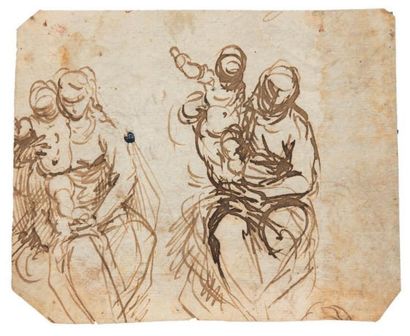Jacopo NEGRETTI dit PALMA le jeune (Venise 1544 - 1628) 
Feuille d'étude recto: Vierge...