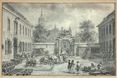 Dirk LANGENDYK (Rotterdam 1748 - 1805) 
Les préparatifs dans une cour de caserne
Le...
