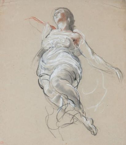 Louis Antoine Léon RIESENER (Paris 1808 - 1878) 
Figure drapée
Fusain estompe, sanguine...