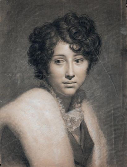 École Française du XIXe siècle 
Portrait de femme
Fusain, estompe et rehauts de craie...