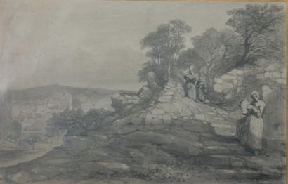 Jules NOËL (Nancy 1810 - Algérie 1881) 
Vue de Morlaix
Crayon noir 14,5 x 22 cm
Signé...