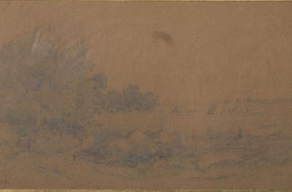 Théodore ROUSSEAU (Paris 1812 - Barbizon 1867) 
Paysage de plaine avec un bosquet...